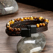 Tiger Eye Bracelet for Men – Multi-Layer Leather & Bead Bracelet – Boho Men's Jewelry