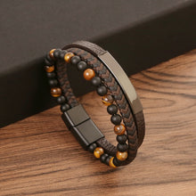 Boho Men's Bracelet | Handmade Tiger Eye & Leather Bracelet | Multilayer Bracelet