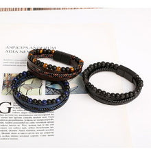 Boho Men's Bracelet | Handmade Tiger Eye & Leather Bracelet | Multilayer Bracelet