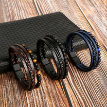 Boho Men's Bracelet | Handmade Tiger Eye & Leather Bracelet | Multilayer Bracelet