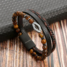 Boho Men's Bracelet | Handmade Tiger Eye & Leather Bracelet | Multilayer Bracelet