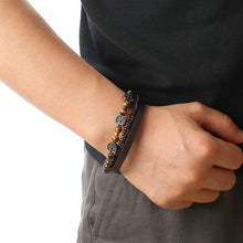 Boho Men's Bracelet | Handmade Tiger Eye & Leather Bracelet | Multilayer Bracelet