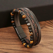 Tiger Eye Bracelet for Men – Multi-Layer Leather & Bead Bracelet – Boho Men's Jewelry