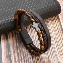 Tiger Eye Bracelet for Men – Multi-Layer Leather & Bead Bracelet – Boho Men's Jewelry