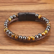 Boho Men's Bracelet | Handmade Tiger Eye & Leather Bracelet | Multilayer Bracelet