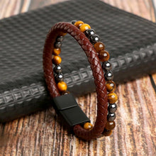 Boho Men's Bracelet | Handmade Tiger Eye & Leather Bracelet | Multilayer Bracelet