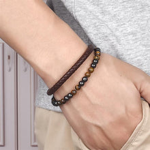 Boho Men's Bracelet | Handmade Tiger Eye & Leather Bracelet | Multilayer Bracelet