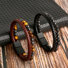 Boho Men's Bracelet | Handmade Tiger Eye & Leather Bracelet | Multilayer Bracelet