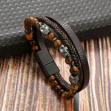 Boho Men's Bracelet | Handmade Tiger Eye & Leather Bracelet | Multilayer Bracelet