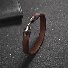 Men’s Genuine Leather Bracelet | Retro Cuff with Hooks | Unisex Wristband