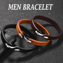 Men’s Genuine Leather Bracelet | Retro Cuff with Hooks | Unisex Wristband