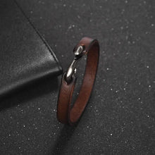 Men’s Genuine Leather Bracelet | Retro Cuff with Hooks | Unisex Wristband