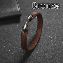 Men’s Genuine Leather Bracelet | Retro Cuff with Hooks | Unisex Wristband