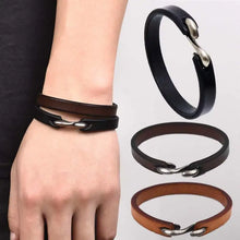 Men’s Genuine Leather Bracelet | Retro Cuff with Hooks | Unisex Wristband