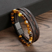 Tiger Eye Bracelet for Men – Multi-Layer Leather & Bead Bracelet – Boho Men's Jewelry