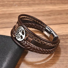 Tree Charm Leather Bracelet for Men – Tree of Life Black Bracelet | Stainless Steel Magnetic Clasp | Perfect Men's Gift