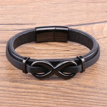 Mens Leather Bracelet with Infinity Logo | Stainless Steel Men's Jewelry | Custom Logo | Perfect Valentine's Day & New Year Gift