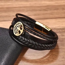 Tree Charm Leather Bracelet for Men – Tree of Life Black Bracelet | Stainless Steel Magnetic Clasp | Perfect Men's Gift