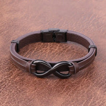 Mens Leather Bracelet with Infinity Logo | Stainless Steel Men's Jewelry | Custom Logo | Perfect Valentine's Day & New Year Gift