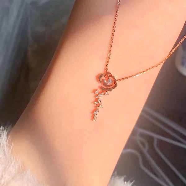 Valentine Necklace 925, 0.56ctw D Moissanite Rose Gold Necklace, Rose Flower Heart, Special Gifts for Girlfriend, Fine Jewelry