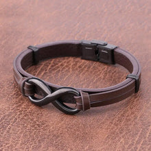 Mens Leather Bracelet with Infinity Logo | Stainless Steel Men's Jewelry | Custom Logo | Perfect Valentine's Day & New Year Gift