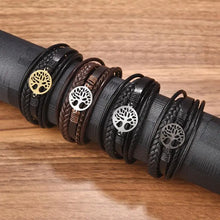 Tree Charm Leather Bracelet for Men – Tree of Life Black Bracelet | Stainless Steel Magnetic Clasp | Perfect Men's Gift