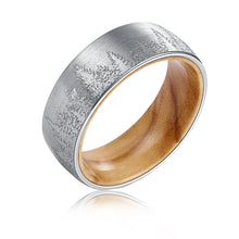 Pine Forest Tungsten Carbide Ring with Whisky Barrel Wood Inlay | Comfort Fit Custom Engraved Wedding & Anniversary Band