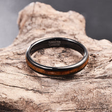 Classic 4mm Tungsten Carbide Ring with Hawaiian Koa Wood - Anti-allergic Wedding Band for Women, Mens Engagement Ring - Custom Engraved Ring