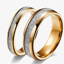 Classic Golden Meteorite Ring - 6, 4 mm Couples Matching Rings - Imitated Meteorite Carbon Fiber Inlay - Wedding Ring Set - Gift For Couples