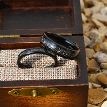 Classic Black Meteorite Ring - 6, 4 mm Couples Matching Rings - Imitated Meteorite Carbon Fiber Inlay - Wedding Ring Set - Gift For Couples