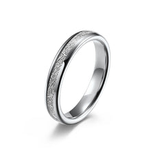 Classic Silver Meteorite Ring - 6, 4 mm Couples Matching Rings - Imitated Meteorite Carbon Fiber Inlay - Wedding Ring Set - Gift For Couples