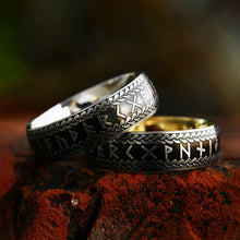 Retro Nordic Viking Rune Ring Set for Men and Women | Engraved Norse Rune Couples Matching Rings | Boho Pagan Jewelry