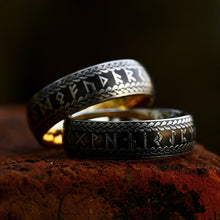 Retro Nordic Viking Rune Ring Set for Men and Women | Engraved Norse Rune Couples Matching Rings | Boho Pagan Jewelry