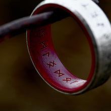 Rustic Viking Runes Rings with Solid Rosewood Inlay | Engraved Norse Runes | Retro Boho Pagan Jewelry Bands