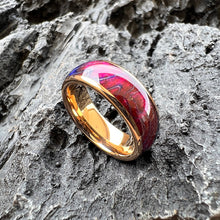 Pink & Blue Dyed Wood Ring | Handcrafted Box Elder Wood with 8mm Domed Polished Tungsten Band | Nature-Inspired Wedding Band