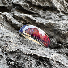 Pink & Blue Dyed Wood Ring | Handcrafted Box Elder Wood with 8mm Domed Polished Tungsten Band | Nature-Inspired Wedding Band