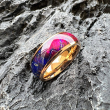 Pink & Blue Dyed Wood Ring | Handcrafted Box Elder Wood with 8mm Domed Polished Tungsten Band | Nature-Inspired Wedding Band