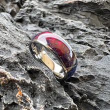 Pink & Blue Dyed Wood Ring | Handcrafted Box Elder Wood with 8mm Domed Polished Tungsten Band | Nature-Inspired Wedding Band