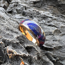 Pink & Blue Dyed Wood Ring | Handcrafted Box Elder Wood with 8mm Domed Polished Tungsten Band | Nature-Inspired Wedding Band