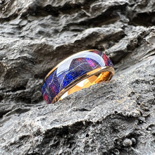 Pink & Blue Dyed Wood Ring | Handcrafted Box Elder Wood with 8mm Domed Polished Tungsten Band | Nature-Inspired Wedding Band