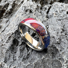 Pink & Blue Dyed Wood Ring | Handcrafted Box Elder Wood with 8mm Domed Polished Tungsten Band | Nature-Inspired Wedding Band